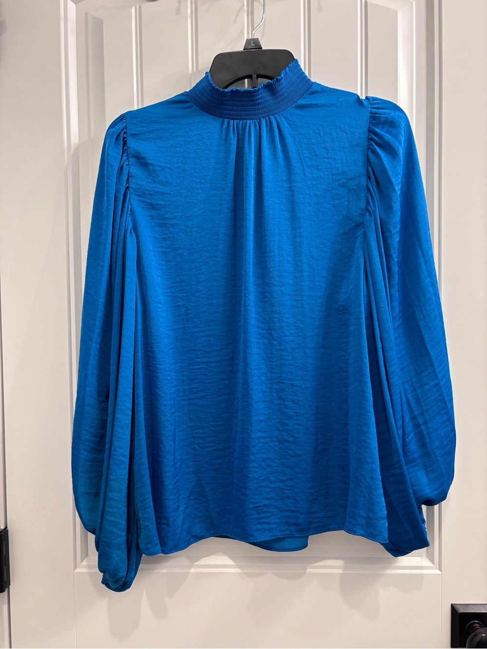 Vince Camuto Royal Blue Smocked High-Neck Blouse
